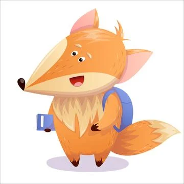 A cute cartoon fox is ready for the Back to School holiday. Fox, celebratio.. Stock Illustration