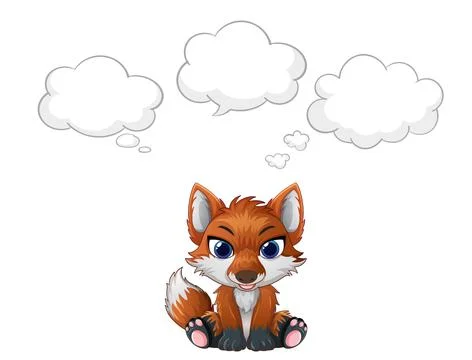 Cute Cartoon Fox Sitting with Three Empty Thought Bubbles Ilustração Stock