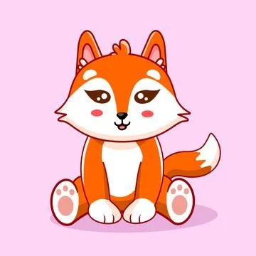 Cute Cartoon Fox Sitting Vector Illustration Kawaii Animal Stock Illustration