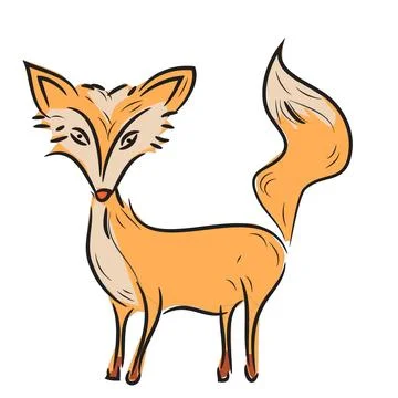 Cute Cartoon Fox Vector Drawing and Illustration Stock Illustration