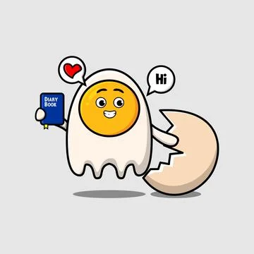 Cute cartoon fried eggs character holding book Stock Illustration