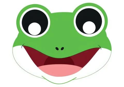 Cute cartoon frog face with big eyes and smiling mouth Stock Illustration