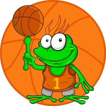 Cute Cartoon Frog Playing Basketball Slam Dunk Vector Illustration Stock Illustration