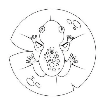 Cute cartoon frog sitting on a leaf in nature Stock Illustration