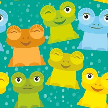 Cute Cartoon funny frog set yellow green blue orange on turquoise background Illustrazione stock
