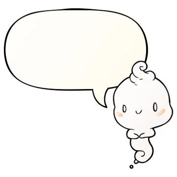 Cute cartoon ghost and speech bubble in smooth gradient style Ilustração Stock