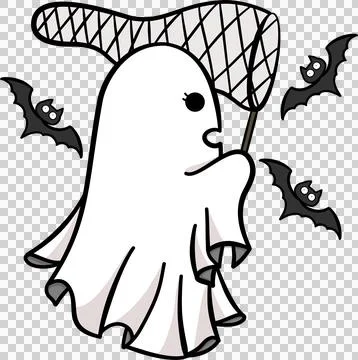 Cute cartoon ghost catch a bat in Halloween illustration Stock Illustration