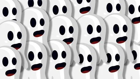 Cute cartoon ghost crowd seamless background pattern for spooky Halloween p.. Stock Illustration