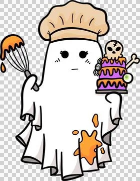 Cute cartoon ghost with Evil cake for Halloween party Stock Illustration