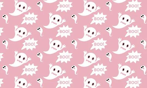 Cute Cartoon Ghost Pattern with Boo Speech Bubbles on Pink Stock Illustration