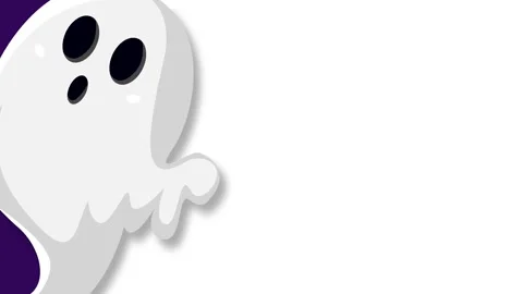 Cute Cartoon Ghost Peeking From Left Side Halloween Background Copy Space. Stock Footage 345123330