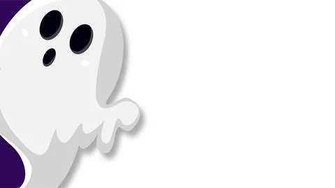 Cute cartoon ghost peeking from the side with blank white space for text ba.. Иллюстрация