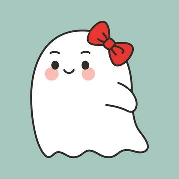 Cute Cartoon Ghost with Red Bow for Halloween Stock Illustration