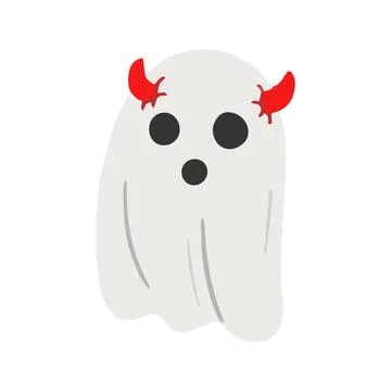 Cute Cartoon Ghost with Red Devil Horns for Halloween Spookiness Stock Illustration