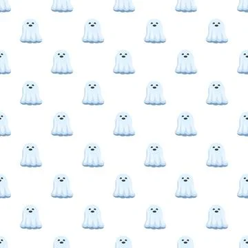 Cute cartoon ghost seamless pattern for halloween designs Stock Illustration
