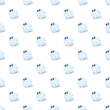 Cute cartoon ghost seamless pattern for halloween designs Stock Illustration