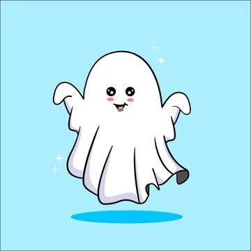 Cute Cartoon Ghost with Smiling Face and Arms Outstretched Stock Illustration