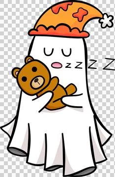 Cute cartoon ghost with Teddy bear in Halloween illustration Stock Illustration