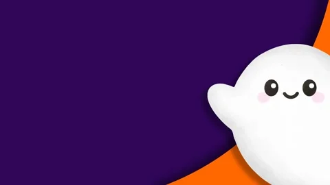 Cute cartoon ghost waving on purple and orange background for Halloween hol.. Stock Footage 345123064