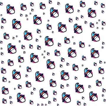 Cute cartoon ghost wearing a witch hat seamless pattern background Stock Illustration
