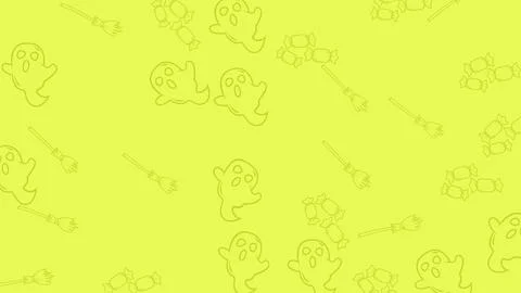 Cute cartoon ghosts and candy corn pattern on a bright yellow background. Stock Illustration