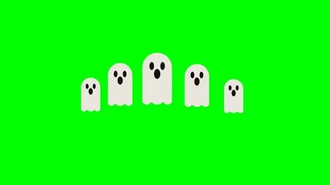 Cute cartoon ghosts float on green screen background Stock Footage 346591985