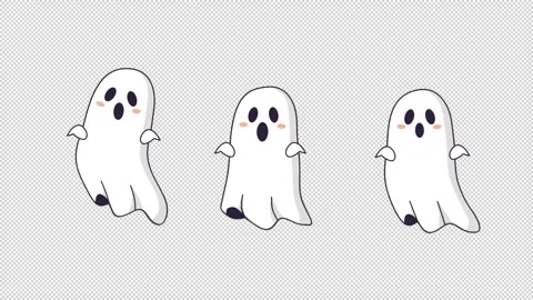 Cute Cartoon Ghosts Floating Animation on Transparent Background Stock Footage 317099321
