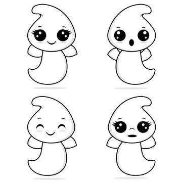 Cute cartoon ghosts set on white background. Simple flat design.  Stock Illustration