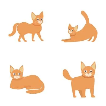 Cute cartoon ginger cat set in various poses Stock Illustration