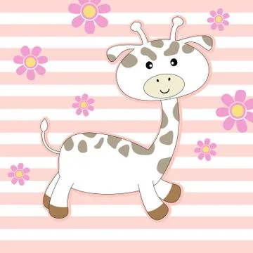 Cute cartoon giraffe on colored background. Greeting card to Valentines Day. Stock Illustration