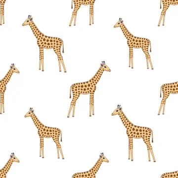 Cute Cartoon Giraffe Seamless Pattern Vector Stock Illustration