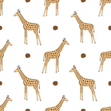 Cute Cartoon Giraffe Seamless Pattern Vector Stock Illustration