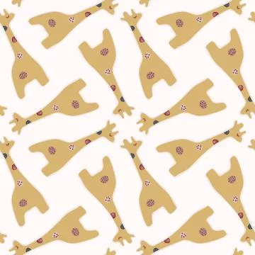 Cute Cartoon Giraffe Seamless Vector Pattern. Hand Drawn Kawaii Safari Animal イラスト素材