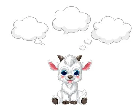 Cute Cartoon Goat Character with Empty Thought Bubbles Vector Illustration Stock Illustration