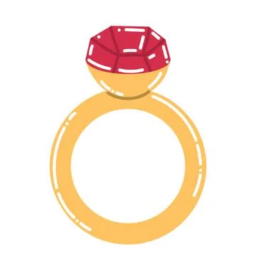 Cute cartoon golden ring with ruby gemstone in flat style. Engagement ring. Stock Illustration
