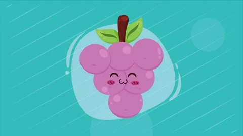 Cute cartoon grape character animation with happy smiling face against blue.. Vídeo Stock 338365628