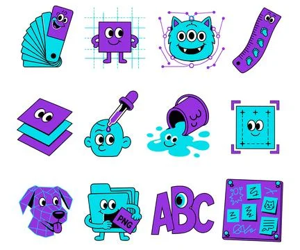 Cute Cartoon Graphics for Design and Creativity Stock Illustration