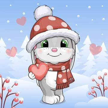 Cute cartoon Gray Rabbit in winter. Stock Illustration