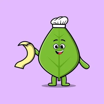 Cute cartoon green leaf chef with menu in hand Stock Illustration