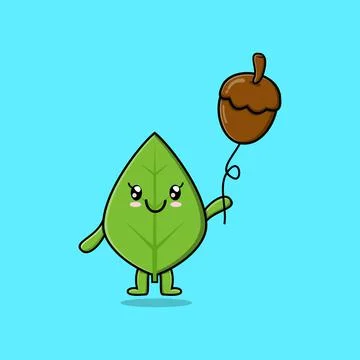 Cute cartoon green leaf floating with balloon cartoon vector illustration in con 스톡 일러스트