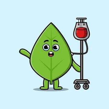 Cute cartoon green leaf having blood transfusion Illustrazione stock
