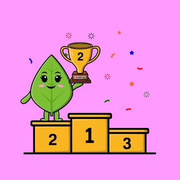 Cute cartoon green leaf as the second winner Stock Illustration