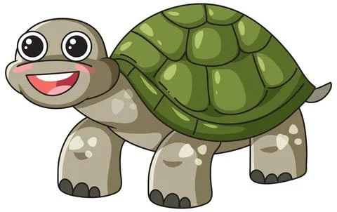 Cute Cartoon Green Turtle Vector Illustration Isolated on White Background Stockillustratie