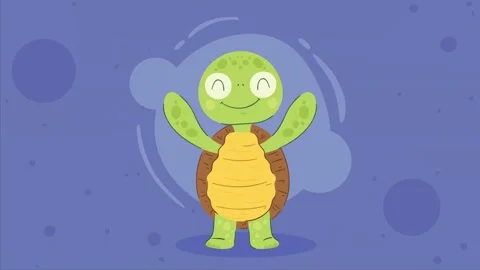 Cute cartoon green turtle waving its flippers on purple background animatio.. Vídeo Stock 338314892