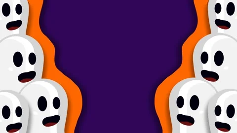 Cute Cartoon Halloween Ghosts Background Frame with Copy Space. Stock Footage 345124592