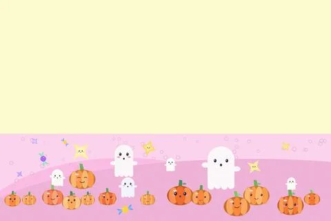 Cute cartoon halloween pattern featuring smiling ghosts stars and pumpkins .. Ilustração Stock