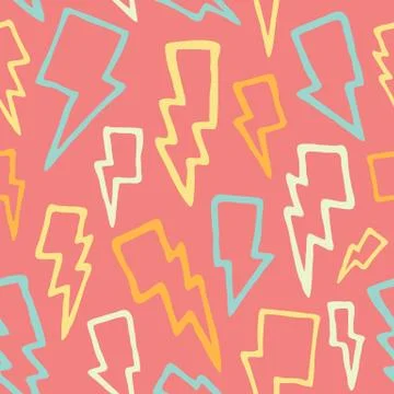 Cute cartoon hand drawn thunder bolts seamless vector pattern Stock Illustration
