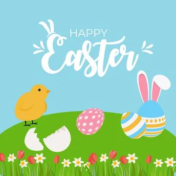 Cute Cartoon Happy Easter Spring Holiday Background Illustration Stockillustratie