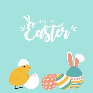 Cute Cartoon Happy Easter Spring Holiday Background Illustration Stock Illustration