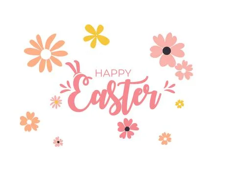 Cute Cartoon Happy Easter Spring Holiday Background with Flowers Illustration イラスト素材